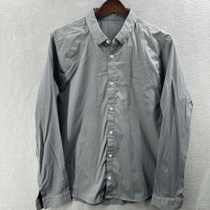 Lululemon Commission Shirt Men Large Button Down Dress Stretch Gray Striped READ
